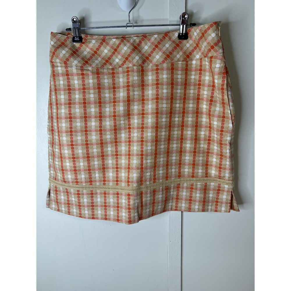 Greg Norman Womens Orange Tan Grid Plaid Golf Skort Skirt Size 4 Activewear